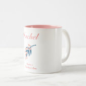 ホワイトピンクとブルーのフローラホームスクールママ ツートーンマグカップ (正面右)