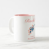 ホワイトピンクとブルーのフローラホームスクールママ ツートーンマグカップ (正面左)