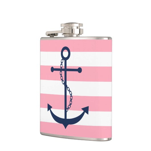 ホワイトピンクとブルーワイドストライプいかり フラスク (左)