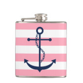 ホワイトピンクとブルーワイドストライプいかり フラスク (正面)