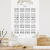 ホワイトピンクのバラ結婚スのシーティングチャート160人のお客様 ポスター (キッチン)