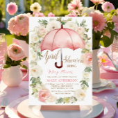 ホワイトピンクのフローラアンブレラ4月シャワー 招待状
