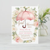 ホワイトピンクのフローラアンブレラ4月シャワー 招待状 (スタンド正面)