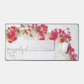 ホワイトピンクのペーパーフラワーあなたの名前を追加ガーリー エレガント デスクマット (キーボード&マウス)