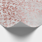 ホワイトピンクのローズ金ゴールドフローラグンギーのメタリックグレー ラッピングペーパー (角)