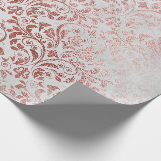 ホワイトピンクのローズ金ゴールドフローラグンギーのメタリックグレー ラッピングペーパー (角)
