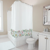 ホワイトピンクの緑の繊細な水色のバラ葉 シャワーカーテン (インサイチュ)