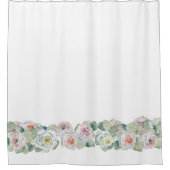 ホワイトピンクの緑の繊細な水色のバラ葉 シャワーカーテン (正面)