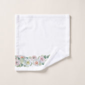 ホワイトピンクの緑の繊細な水色のバラ葉 バスタオルセット (ウォッシュタオル)