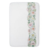 ホワイトピンクの緑の繊細な水色のバラ葉 バスマット (正面縦)