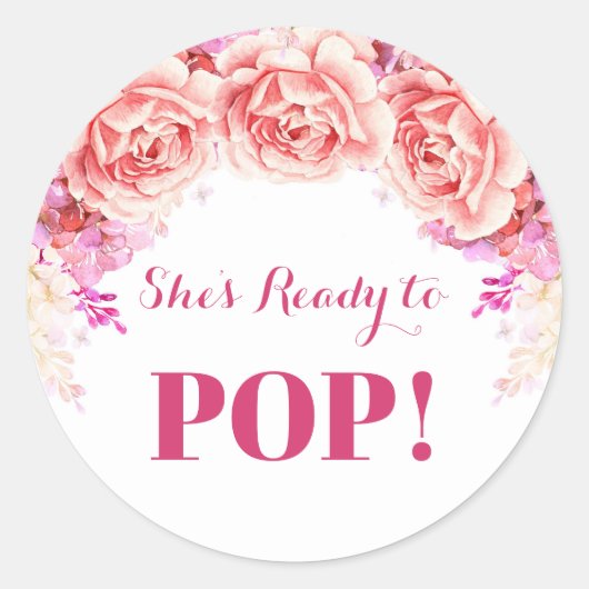 ホワイトピンクの花がメッセージカード可能ポップ・アートの ラウンドシール (正面)