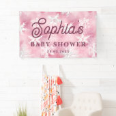 ホワイトピンクウィンタースノーフレークパターンガールパーティー 横断幕 (インサイチュ)