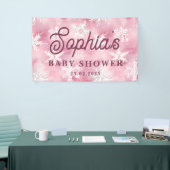 ホワイトピンクウィンタースノーフレークパターンガールパーティー 横断幕 (トレードショー)