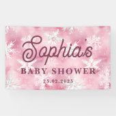 ホワイトピンクウィンタースノーフレークパターンガールパーティー 横断幕 (横)
