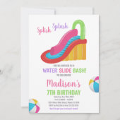 ホワイトピンクウォータースライド誕生日招待状 招待状 (正面)