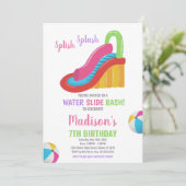 ホワイトピンクウォータースライド誕生日招待状 招待状 (スタンド正面)