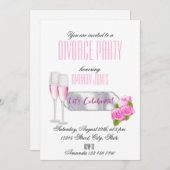 ホワイトピンクエレガントのシャンパン離婚パーティー 招待状 (正面/裏面)