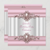 ホワイトピンクエレガントバースデーパーティーパールイメージ 招待状 (正面/裏面)