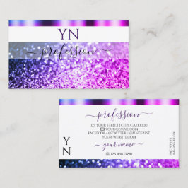 ホワイトピンクエレガントパープルスパークルグリッターモノグラム 名刺