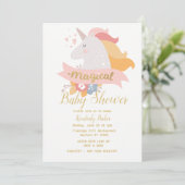 ホワイトピンクオレンジゴールドユニコーンフラワー ベビーシャワー 招待状 (スタンド正面)