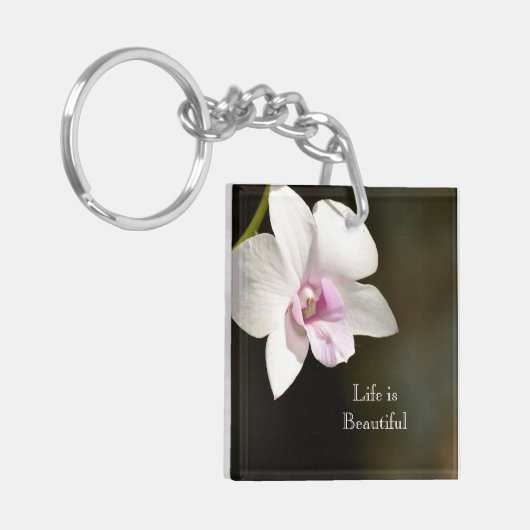 ホワイトピンクオーキッドフラワーカウアイ、ハワイ キーホルダー (正面左)