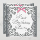 ホワイトピンクガールズ1st誕生日パーティー 招待状 (正面/裏面)