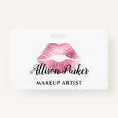 ホワイトピンクキスリップメイクアップアーティストビジネス バッジ (正面)