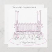 ホワイトピンククリブガールベビーシャワー 招待状 (正面/裏面)