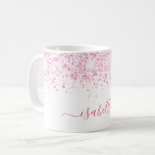 ホワイトピンクグリッターダストメタル名スクリプト コーヒーマグカップ (正面左)