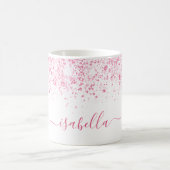 ホワイトピンクグリッターダストメタル名スクリプト コーヒーマグカップ (中央)
