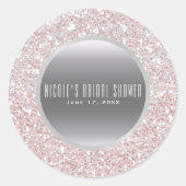 ホワイトピンクグリッター&シルバーエレガントな結婚式のお願い ラウンドシール (正面)