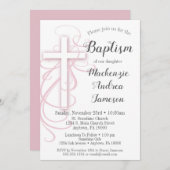 ホワイトピンクスワールクロスバプテスマ招待状ガールズ 招待状 (正面/裏面)