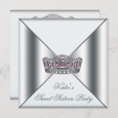 ホワイトピンクティアラホワイトスウィート16パーティー 招待状 (正面/裏面)