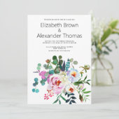 ホワイトピンクティール(緑がかった色)グリーンピーニーフローラボホ結婚ー 招待状 (スタンド正面)