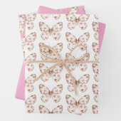 ホワイトピンクバタフライハート誕生日 ラッピングペーパーシート (インサイチュ)