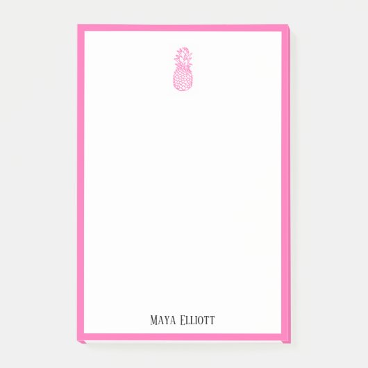 ホワイトピンクパイナップル付き縁ど名+名前 ポストイット (正面)