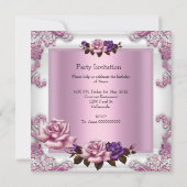 ホワイトピンクパープルバラエレガントバースデーパーティー 招待状 (裏面)