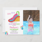 ホワイトピンクフォトウォータースライド誕生日招待状 招待状 (正面)