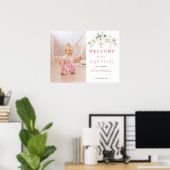 ホワイトピンクフローラガールフォトバプテスマ歓迎サイン ポスター (ホームオフィス)