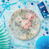 ホワイトピンクフローラ紙プレート ペーパープレート (パーティー)