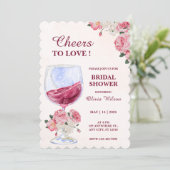 ホワイトピンクフローラ&ワインウォーター色ブライダルシャワー 招待状 (スタンド正面)