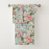 ホワイトピンクブルーフラワーズフローラみすぼらしいシックなヴィンテージ バスタオルセット (インサイチュ)