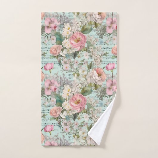 ホワイトピンクブルーフラワーズフローラみすぼらしいシックなヴィンテージ バスタオルセット (ハンドタオル)