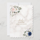 ホワイトピンクブルーフローラツインズ金ゴールドベビーイン開花 招待状 (裏面)