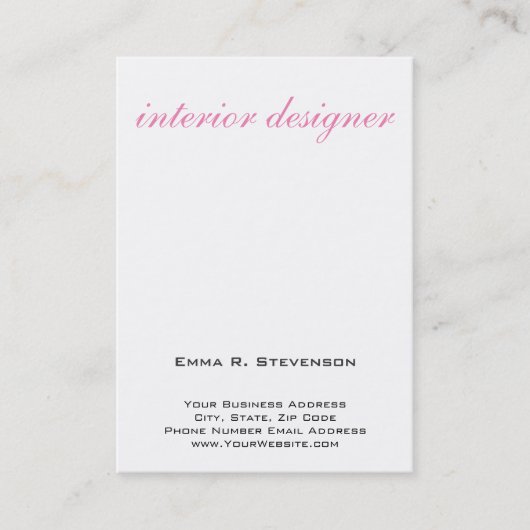 ホワイトピンクプレーンエレガントインテリアデザイナー 名刺 (正面)