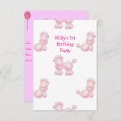 ホワイトピンクプードル1st誕生日パーティー 招待状 (正面/裏面)