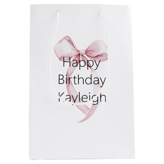 ホワイトピンクボウズ誕生日 ミディアムペーパーバッグ (正面)