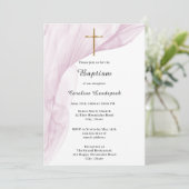 ホワイトピンクボワール&金ゴールドクロスバプテスマ 招待状 (スタンド正面)