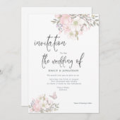 ホワイトピンクマグノリアス蝶結婚脚本 招待状 (正面/裏面)