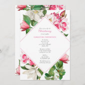 ホワイトピンクマグノリア花バプテスマ《キリスト教》洗礼式や命名式 招待状 (正面/裏面)